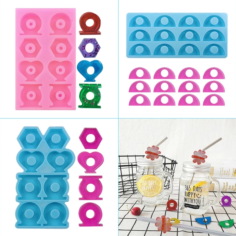 

Straw Topper Resin Casting Molds Various Patterns Straw Decorations for Straws DIY Craft Making Heart Round Flower Shape 124A