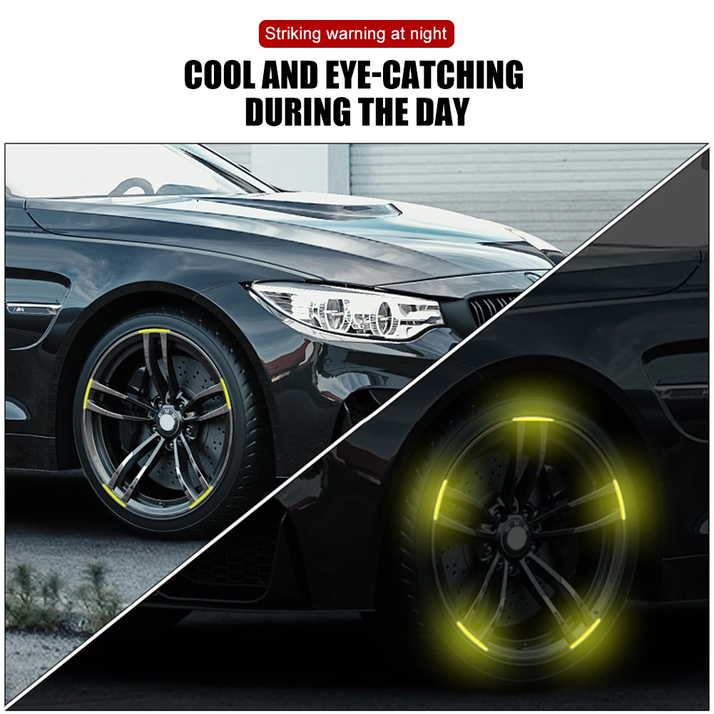 

20Pcs Car Wheel Rim Sticker Universal Reflective Car Wheel Hub Sticker Strips Warning Tape for Cars Motorcycles Bicycles