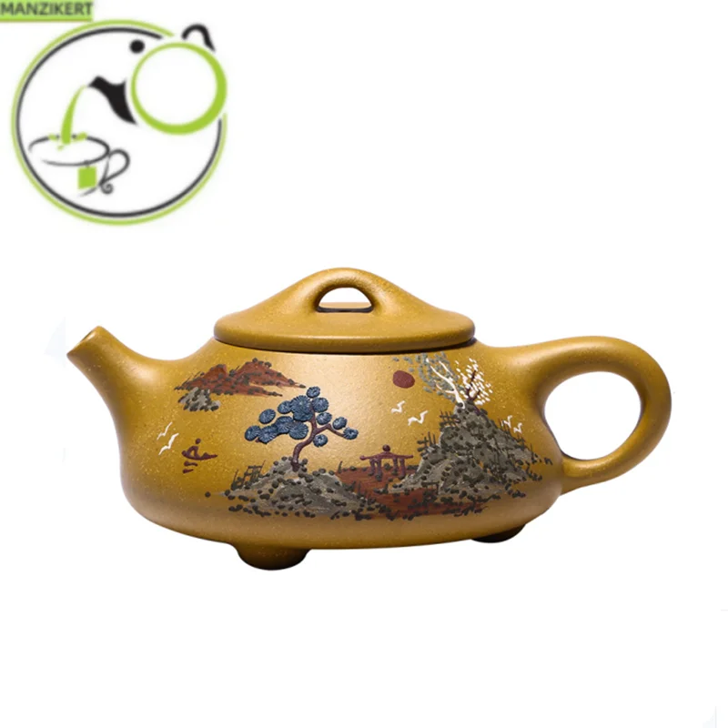 

230ml Hand Painted Yixing Purple Clay Teapots Raw Ore Gold Section Mud Tea Pot Household Stone Scoop Filter Kettle Zisha Teaware