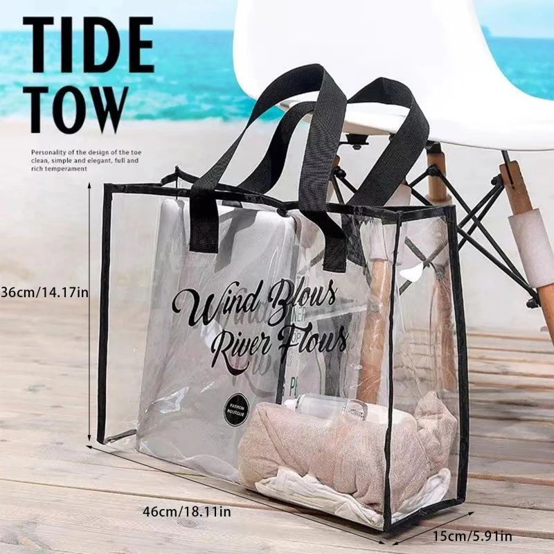 

Women New Waterproof Transparent Bag Portable Beach Bag Large Capacity Plastic Bag Girl Jelly Shoulder Shopping Bag Fashion