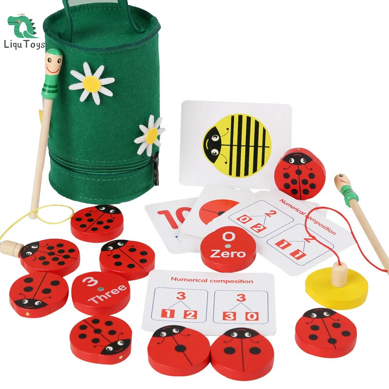 

LIQU Counting Ladybugs - Montessori Counting Toys for Toddlers - Wooden Educational Learning Toy