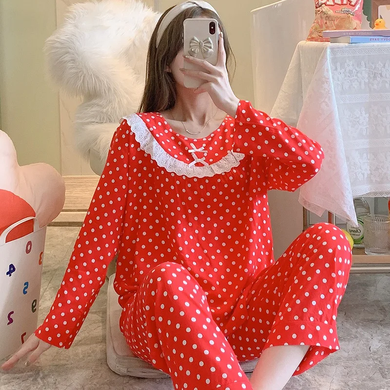 Pajamas for Women Outerwear Long Sleeve Cotton Silk  Plaid Ensemble Femme 2 Pièces