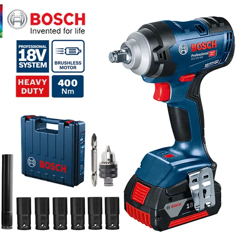 

Bosch 400N.M Cordless Impact Wrench Brushless Motor Lithium Battery Rechargeable Electric Wrench GDS 18V-400 Impact Driver
