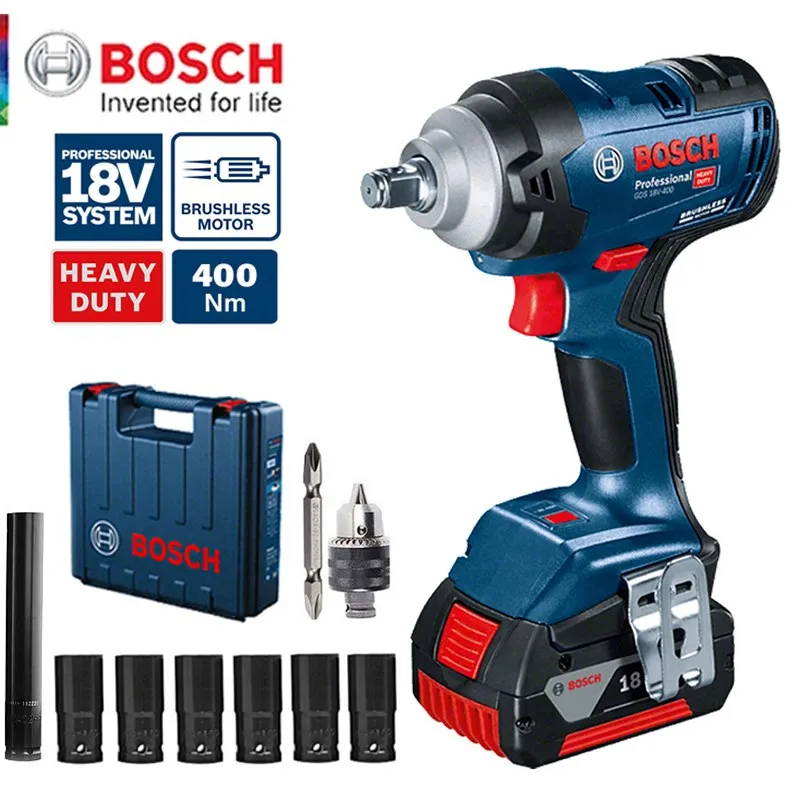 Bosch 400N.M Cordless Impact Wrench Brushless Motor Lithium Battery Rechargeable Electric Wrench GDS 18V-400 Impact Driver