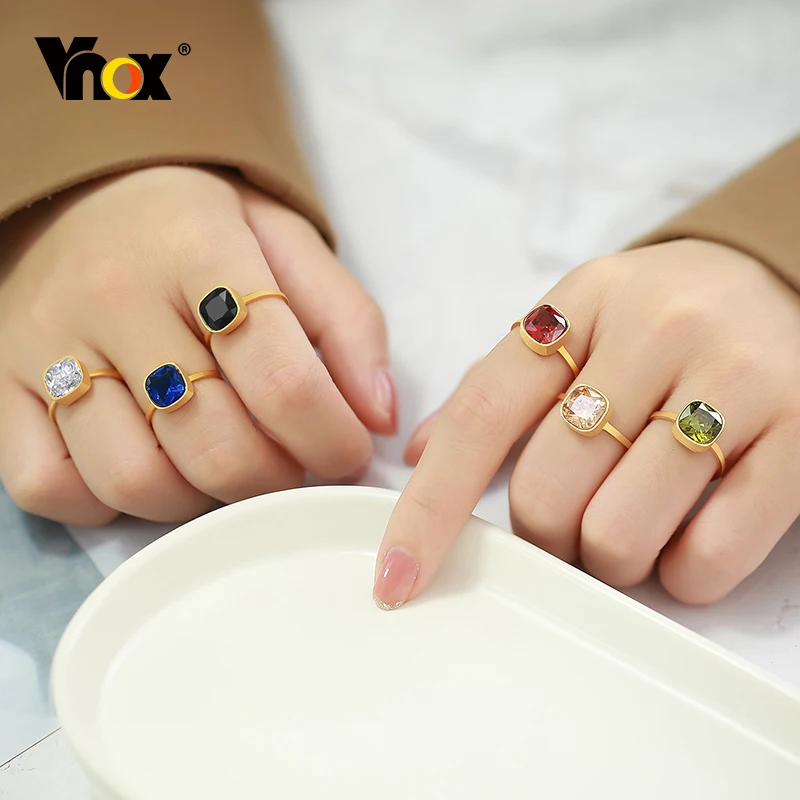 Женские кольца с фианитом Vnox золотистые металлические из нержавеющей стали