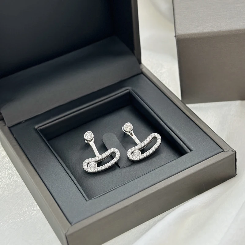 

French Designer Classic Original New Jewelry Collection Messica Women's Diamond Stud Earrings S925 MOVE UNO Ear Cap Holiday Gift