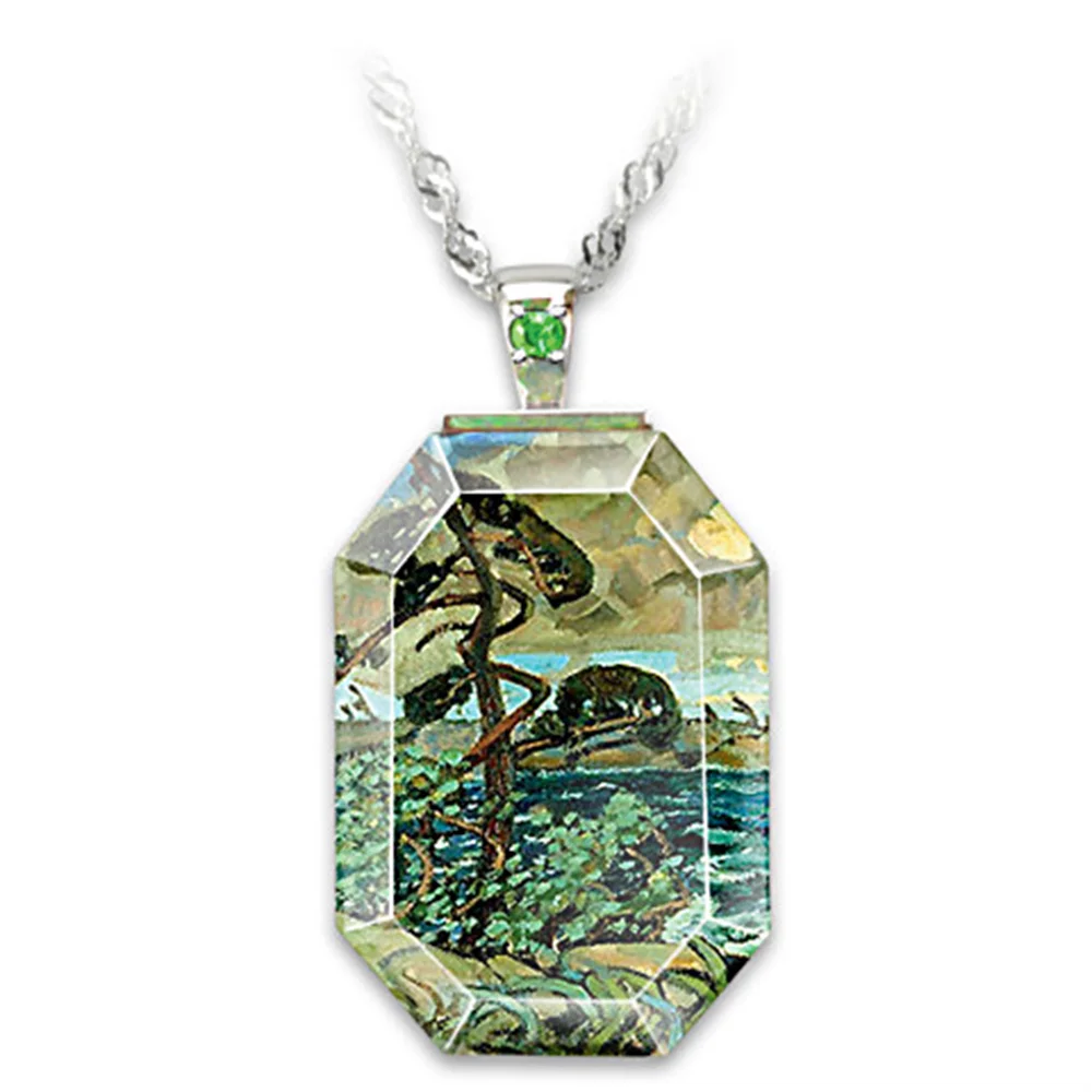 

Fine Art Painting Design Fashion Metal Gem Shape Pendant Necklace for Women Everyday Party Jewelry Romantic Valentine's Day Gift