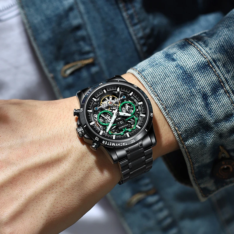 LIGE Новые автоматические часы Tourbillon для мужчин механические скелетоны Мужские