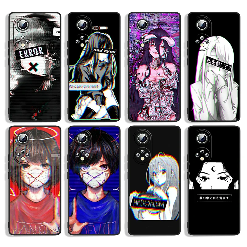 

Sad Anime Aesthetic Senpai For Huawei Honor 60 SE 50 30i 20 10i 10X 10 9X 9C 9A 8A 8X Lite Pro Black Silicone Phone Case Capa