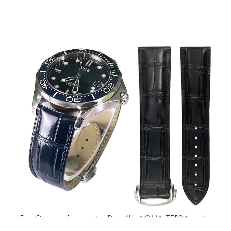 

Genuine Leather Watchband 20mm 22mm 18mm 19 21mm Fit for Omega Seamaster AT150 Diver 300 De Ville Cowhide Alligator Watch Strap
