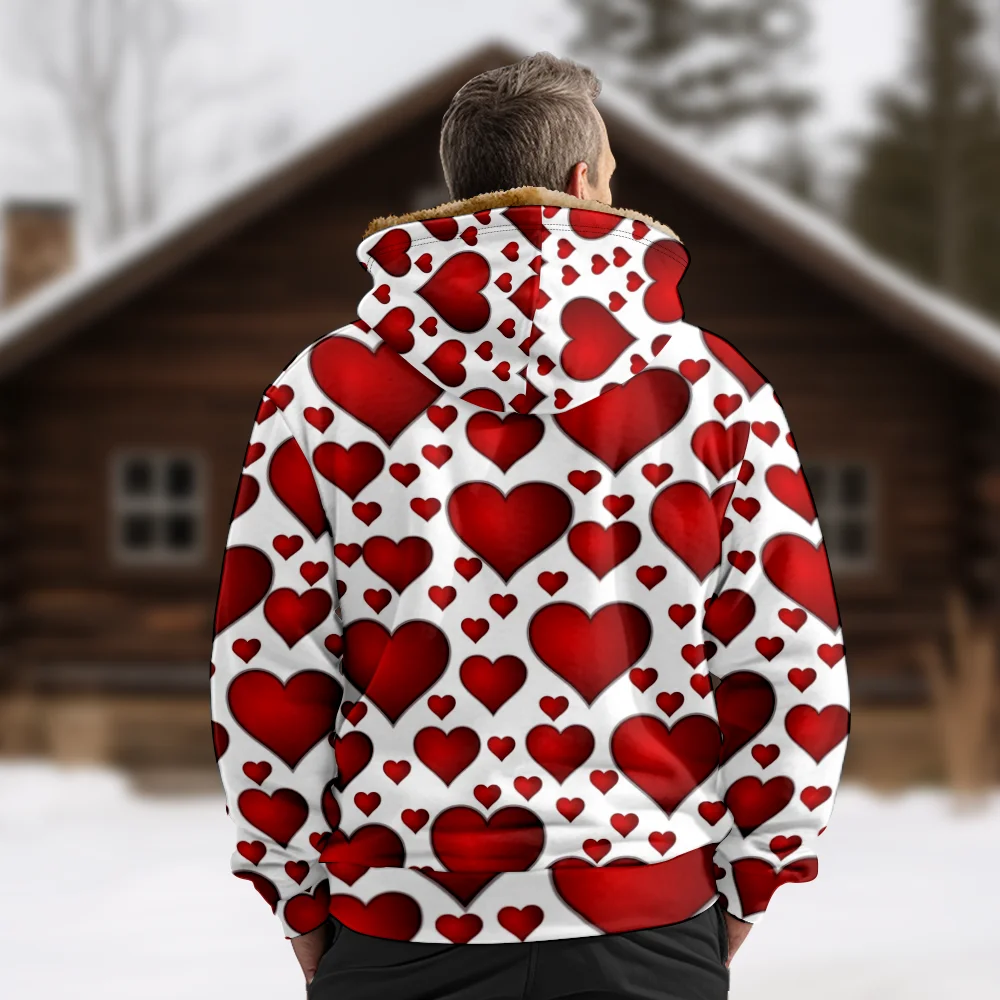 Мужские зимние куртки пальто креативный красный принт в виде сердца с милым