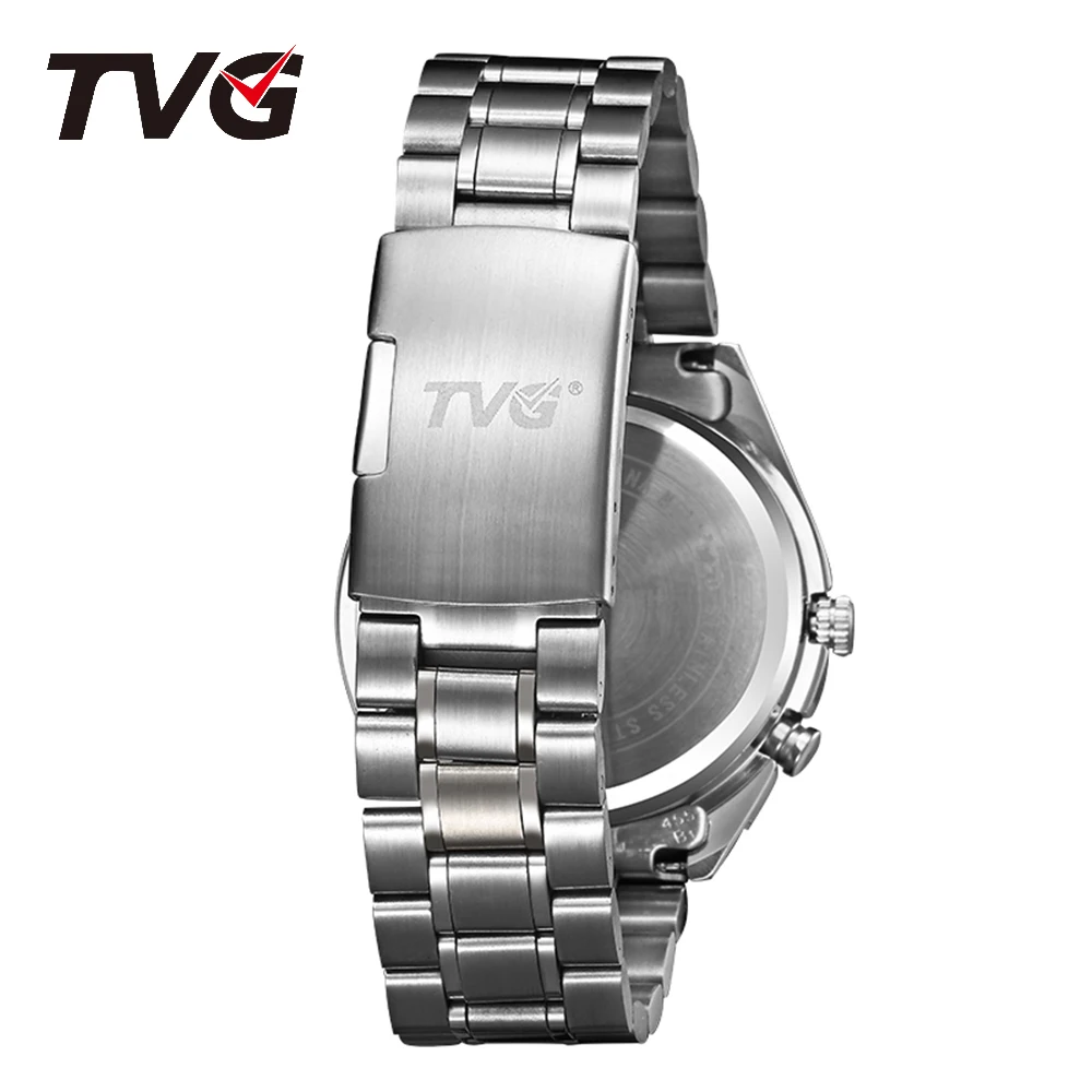 Часы TVG Мужские кварцевые из нержавеющей стали Роскошные водонепроницаемые с