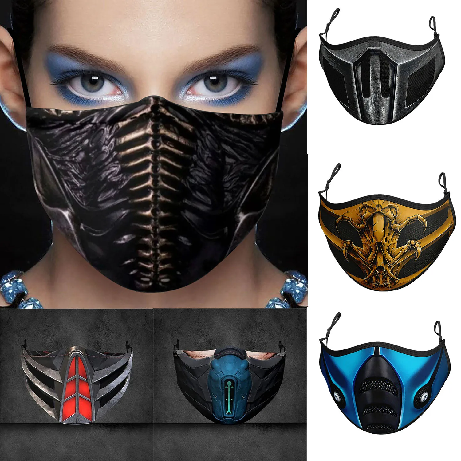 Маска для взрослых косплей Mortal Kombat Game Mask Noob Saibot Scorpion Sub Zero Ninja Face Mouth Пылезащитная