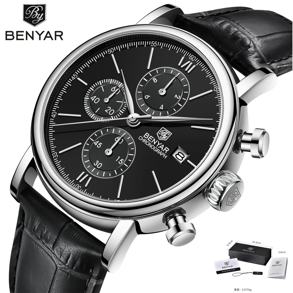 

Benyar Watch for Men 5Bar Waterproof Sports Mens Business Watches 41MM Watch Man Chronograph Waterproof Military Montre Homme