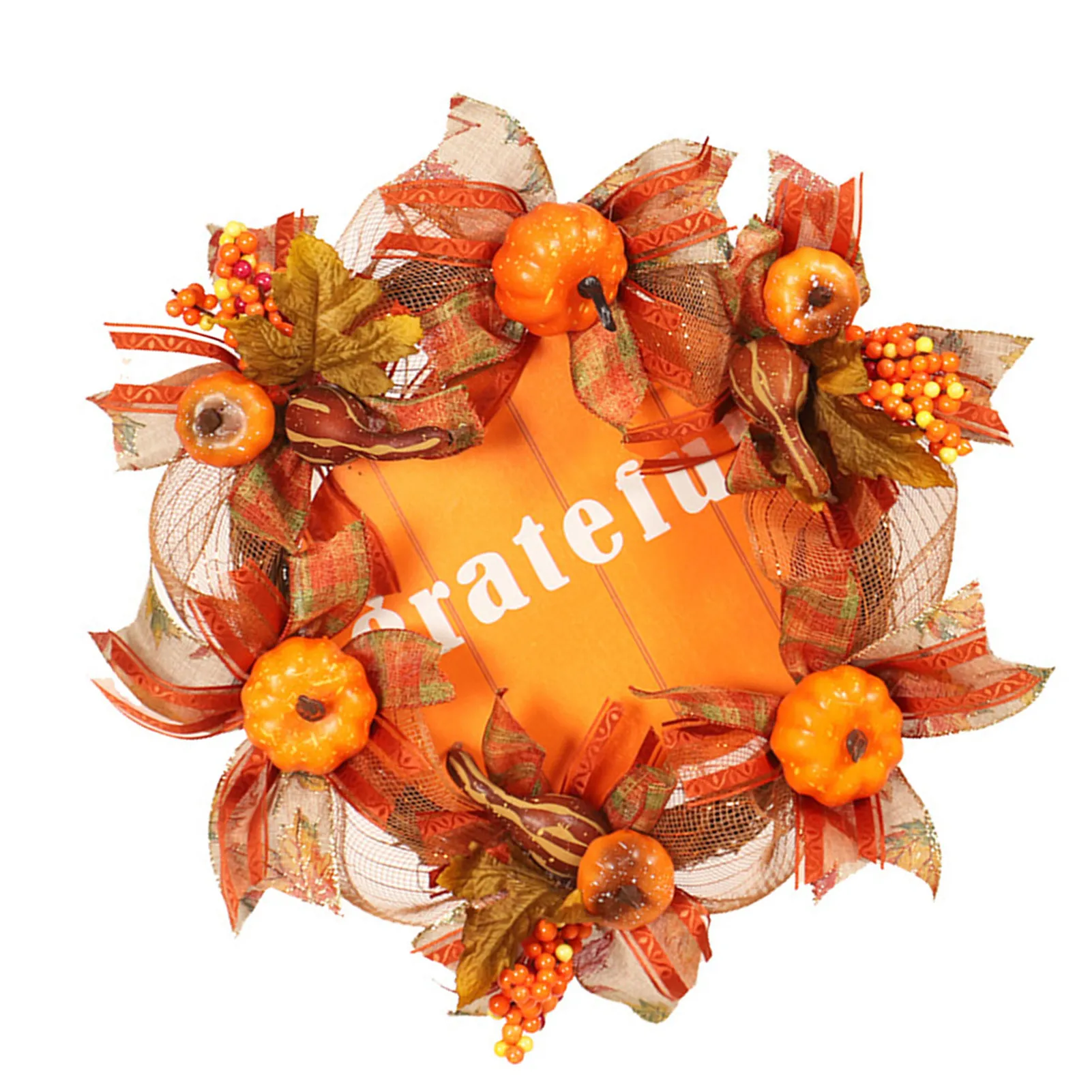 

Autumn Wreath For Front Door Autumn Wooden Sign Thanksgiving Wreaths Party Decors Harvest Festival Artificial Plant Pumpkin
