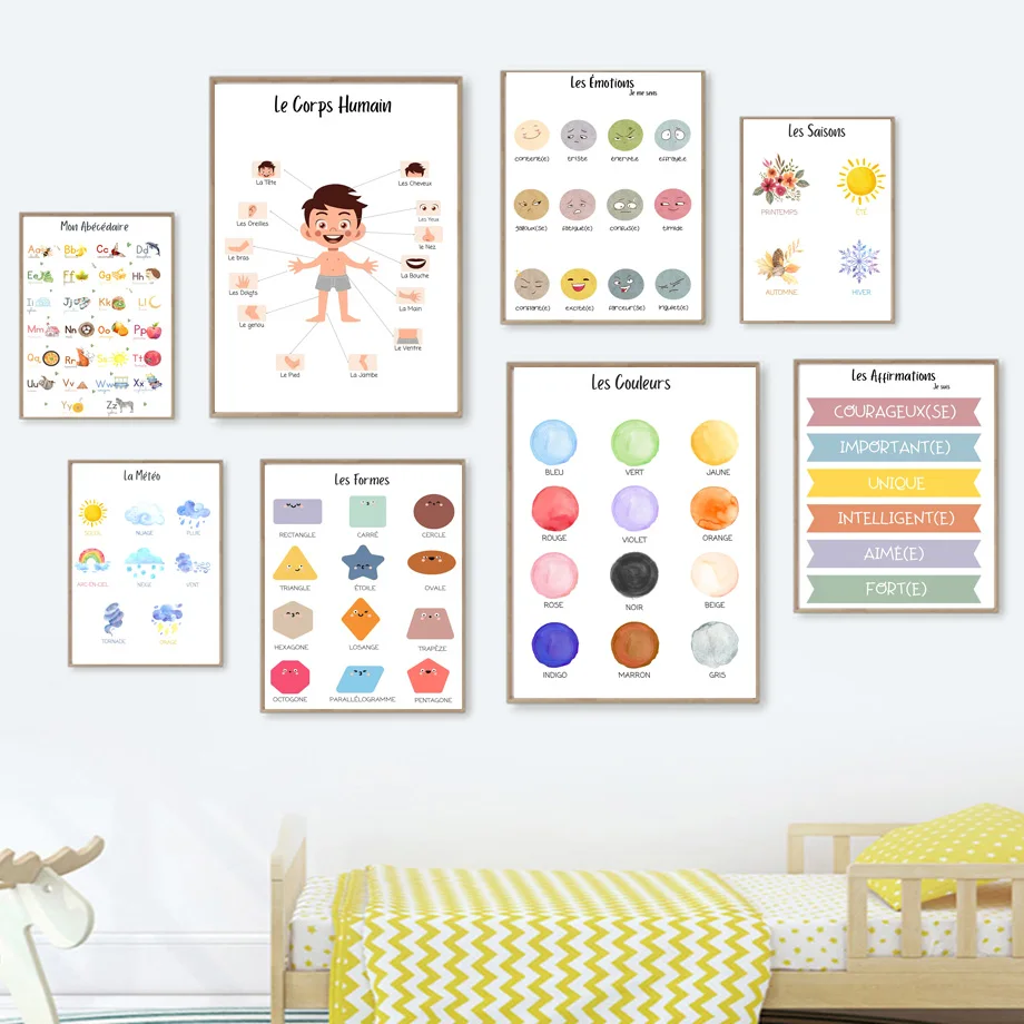 

French Weather Colors Shapes Seasons Educational Posters Wall Art Print Canvas Painting Modern Baby Room Classrooms Decoration