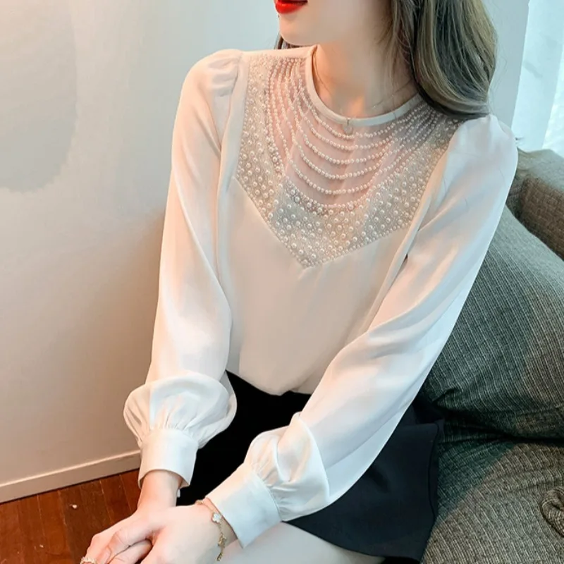

Korean Chic Vintage O Neck Blouse Women Autumn Spring Loose Long Sleeve Elegant Woman Shirts Simple Casual Fashion Blusas