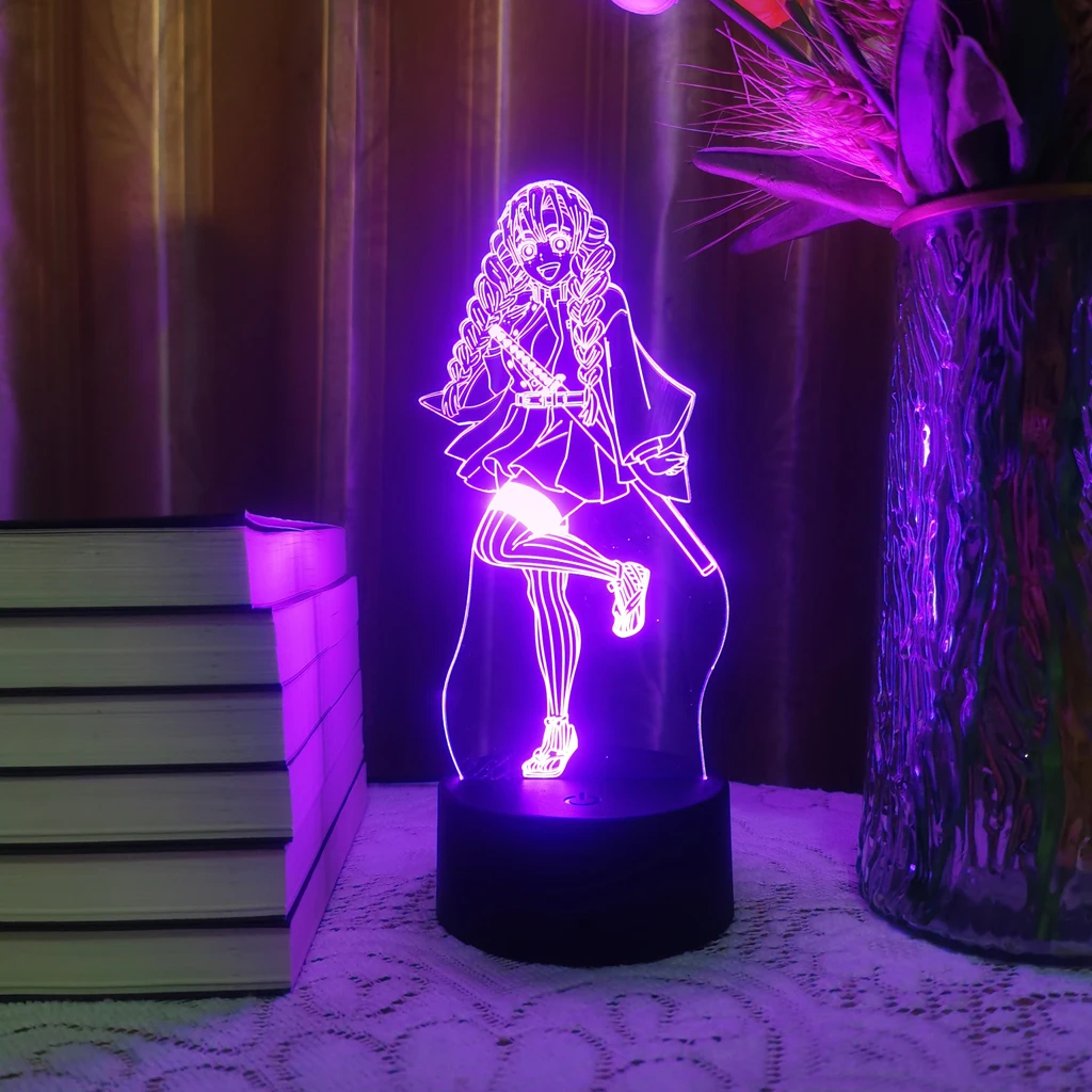 

Hot Anime 3D Led Lamp Demon Slayer Kanroji Mitsuri Manga Night Light For Kid Home Decor Kimetsu No Yaiba Christmas Illusion Gift