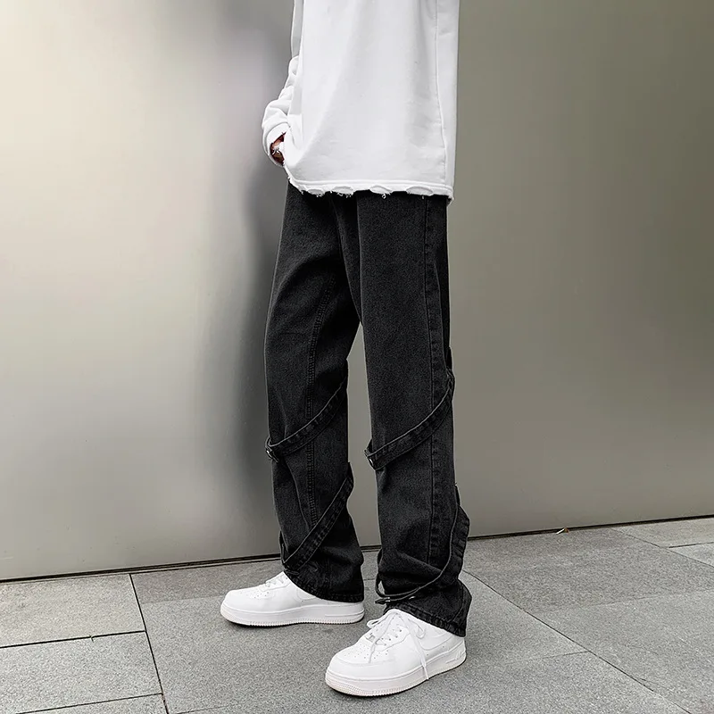 Black Clothing Men Autumn Vintage Jeans Washed Loose Wide Leg Pants Straight Cargo Pants Baggy Jeans Denim Jeans Streetwear