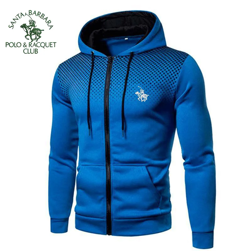 Фото SANTA BARBARA POLO&RACQUET CLUB 2025Мужская толстовка на молнии с карманом в горошек и принтом с капюшоном Спортивная уличная повседневная облегающая толстовка №1