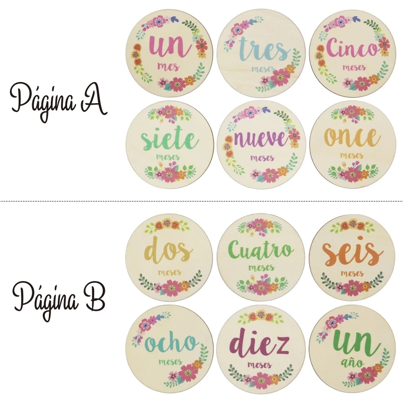 

6 шт. Деревянные карточки с месяцами ручной работы для новорожденных с цветочным принтом