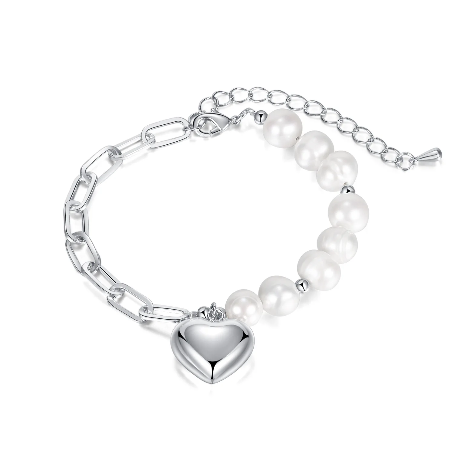 

Natural Freshwater Pearl Stainless Steel Love Heart Bracelet