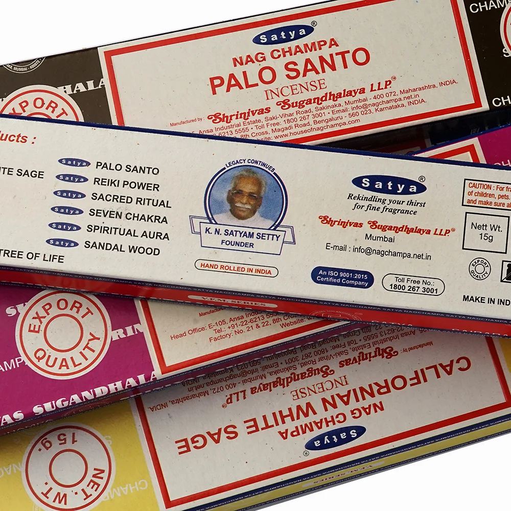 Индийская коллекция благовоний Nag Champa палочки ручной работы Satya с шестью