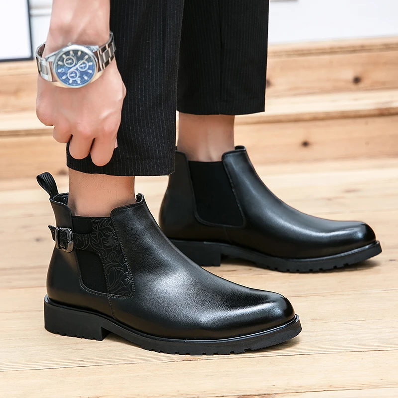 

Ботинки Челси, мужские зимние Ботинки, Ботильоны, повседневные ботинки, кожаные ботинки, короткие ботинки средней длины, ботинки в стиле рет...