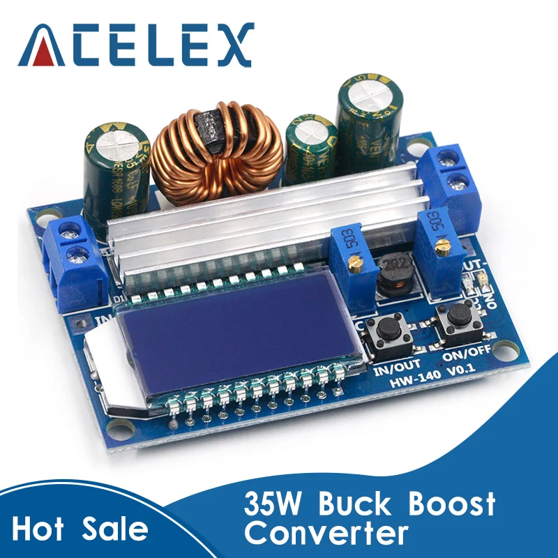 35W DC 5.5-30V to 0.5-30V Digital LCD Display Automatic Step up down Buck Boost Converter Power Supply Module Adjustable Board