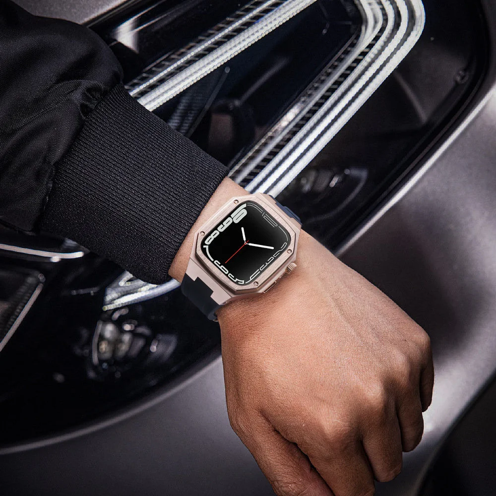 Modification Kit Stainless Steel Mod Bezel Case Band for Apple Watch iWatch 8 7 SE 5 6 45mm 41mm 44mm 40mm Rubber Strap Bracelet