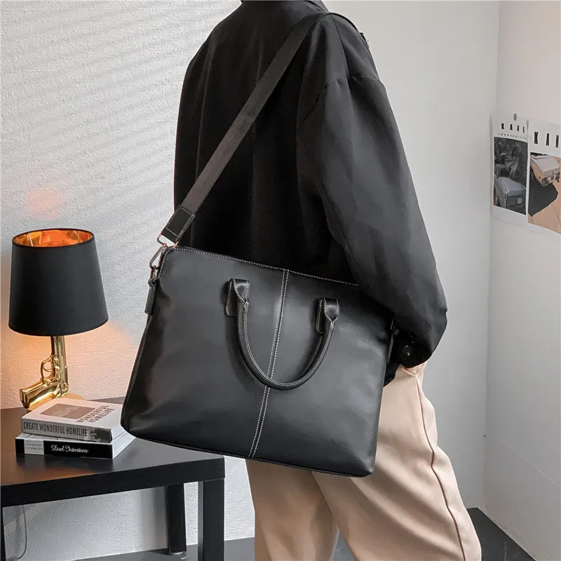 Business PU Leather Men's Briefcases Fashion Zipper Handbag Male Laptop Bag Large Capacity Shoulder Messenger Bag Man File Bag