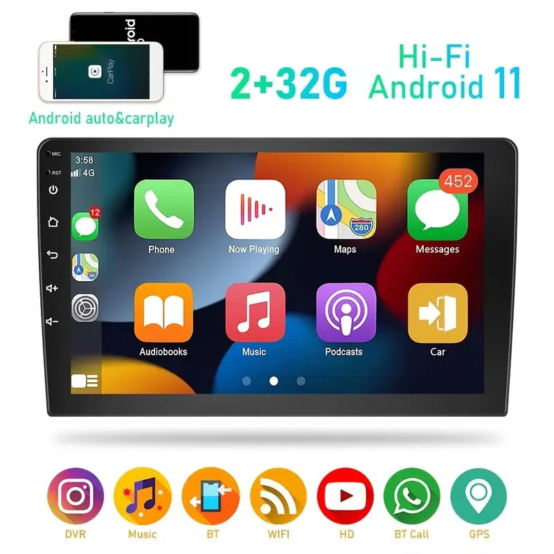 

Автомагнитола 2DIN на Android 11, 2 + 32 ГБ, 10,1 дюйма, GPS-навигация, Wi-Fi