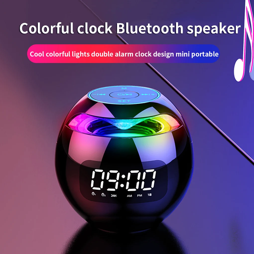 Digital Alarm Clock Bluetooth-compatible 5.0 Speaker Music Player Wireless Ball Shape Clock Speaker with FM function