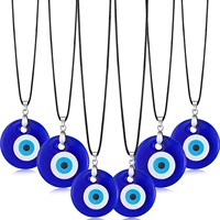 6 pieces evil eye pendant necklace turkish blue eye necklace glass eye leather rope chain necklace for women men