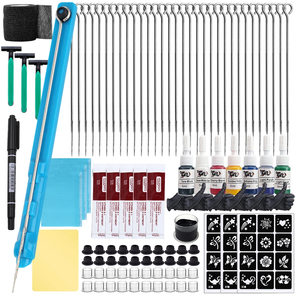 Синий набор для татуировки с чернильными пигментными иглами боди-арта Poke Stick DIY 3D
