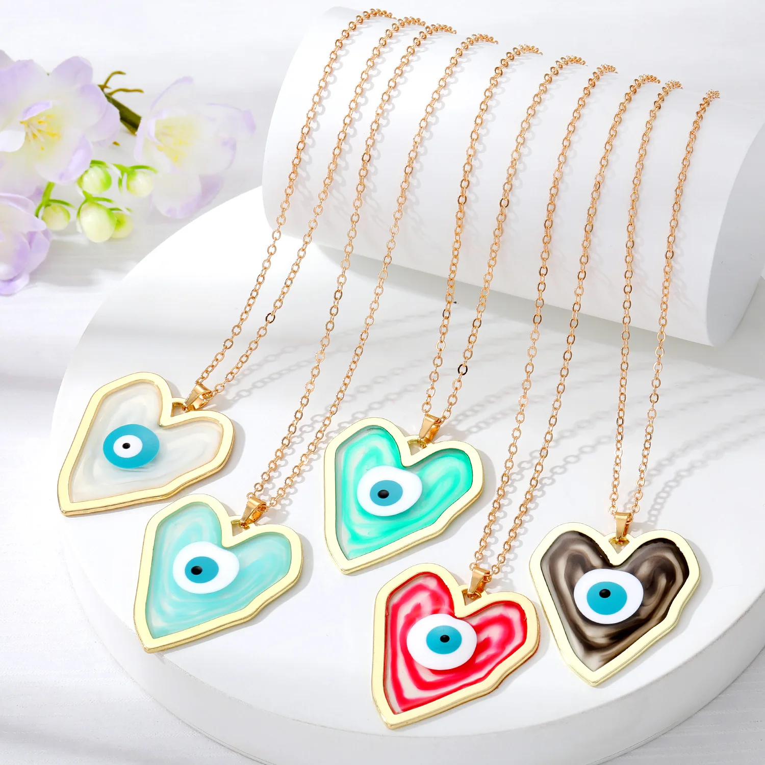 

20pcs Enamel Evil Eye Pendant Necklaces for Women Gift Jewelry Gold Turkish Blue Eye Sweater Clavicle Chain Necklace