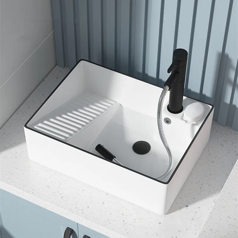 

Balcony Table Basin Side Drainage Washing Machine Inter-Platform Basin Pool Ceramic Basin Laundry Basin with Washboard Single