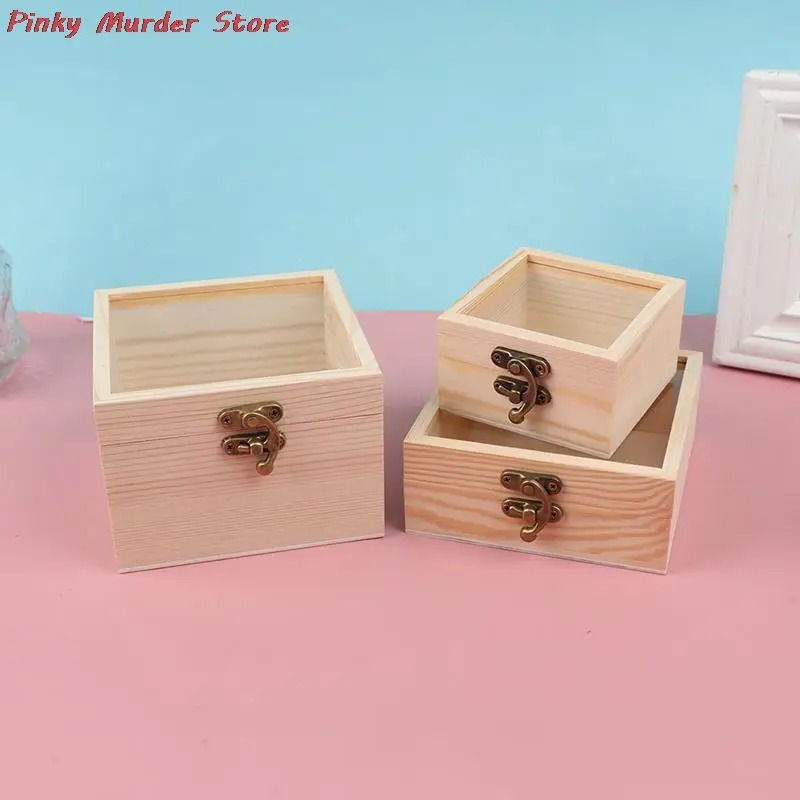 

Wooden Storage Box Plain Wood With Lid Multifunction Square Hinged Craft Boxes New 3 Size