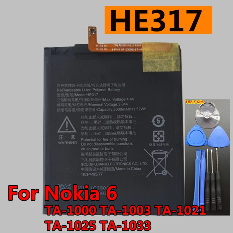 

Original HE317 3000mAh Battery For Nokia 6 nokia6 N6 TA-1000 TA-1003 TA-1021 TA-1025 TA-1033 TA-1039 HE 317 Batteries Bateria