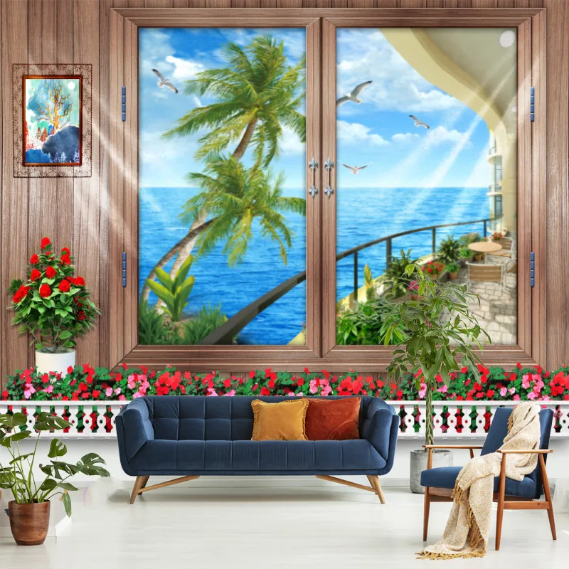 Имитация окон гобелен лес грибы Пейзаж Настенный Цветок роспись искусство