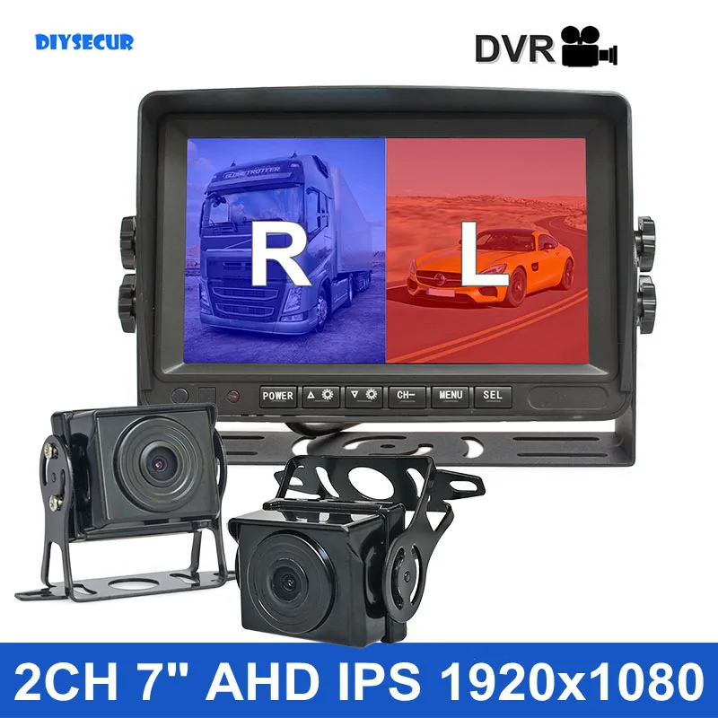 DIYSECUR 7inch 2CH AHD IPS Rear View Car Monitor 1080P AHD Starlight Car Camera Video Recording Diaplay Two Cameras Image