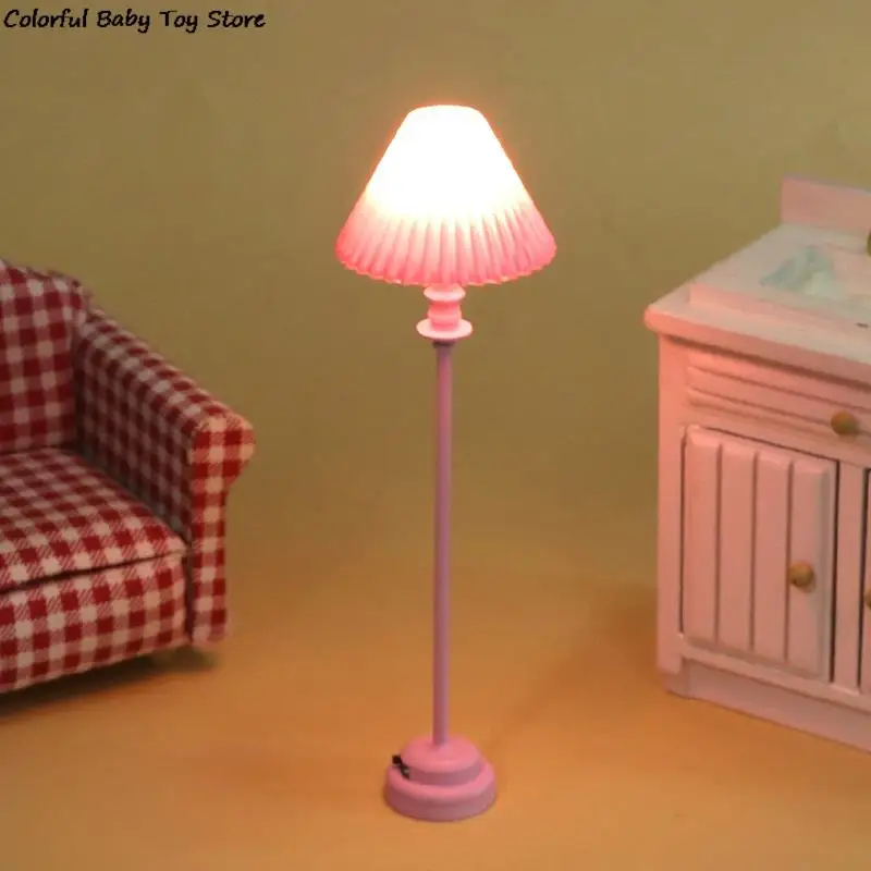 

1:12 миниатюрная розовая лампа для кукольного домика, напольная лампа, настольная лампа, модель, аксессуары для кукольного домика