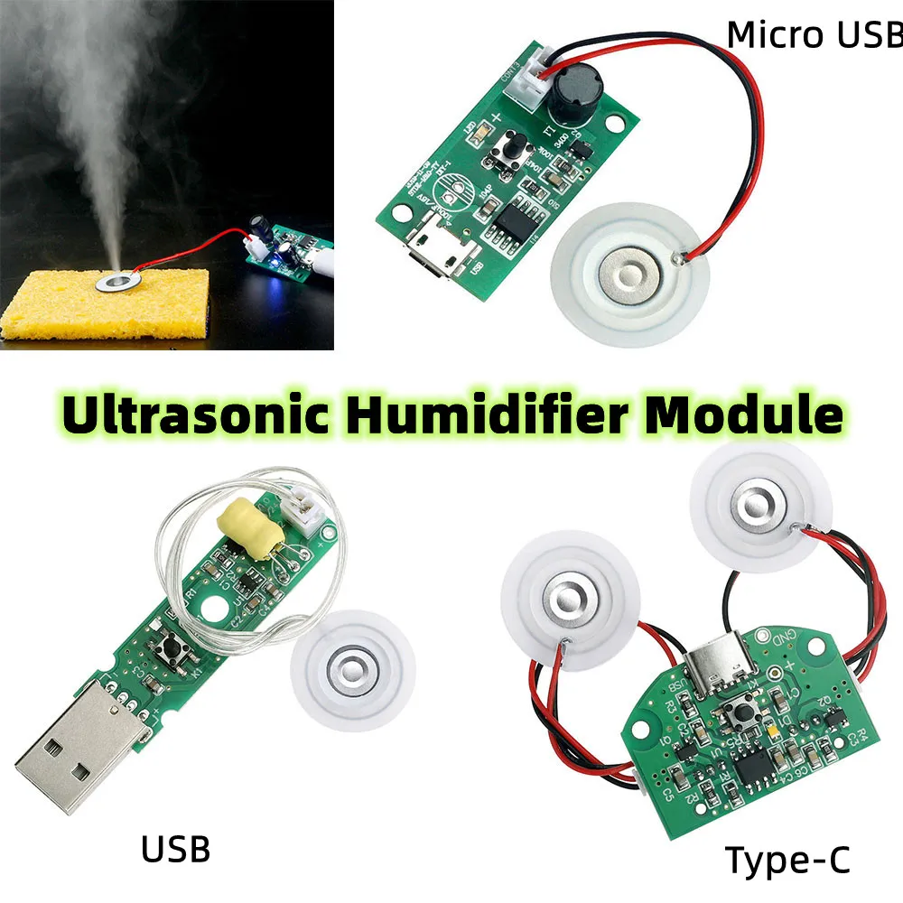 Type-C USB 5V 20mm 1.5-3W Ultrasonic Atomizing Humidifier Module DIY Moisturizing Transducer Mist Maker Atomize Rubber Gaske kit