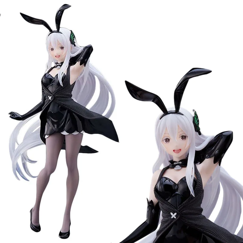 

Genuine 18CM Echidna Anime Figure RE: Zero-Starting Life in Another World Rem Sexy Black Dress Bunny Model Children Toy PVC Doll