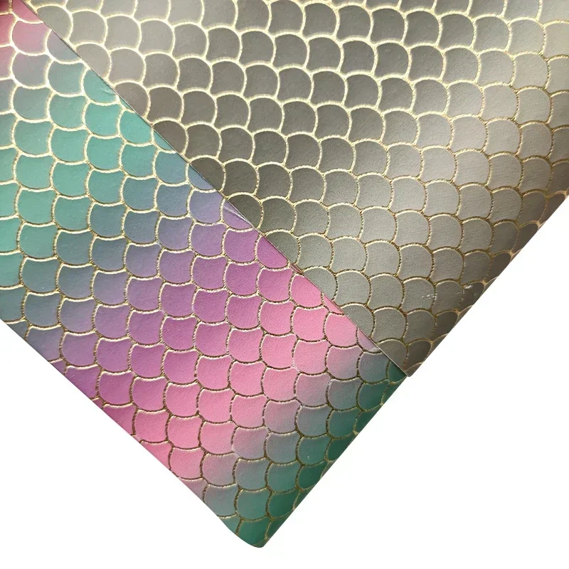 Переливающийся градиентный фотоблестящий искусственный кожаный рулон ткани для