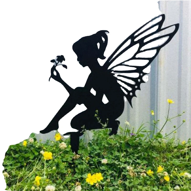 

Садовое сказочное украшение, металлическое искусство, силуэт эльфа, скульптура, вставка, орнамент, сказочный цветочный горшок, вставки для ...