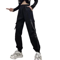 2022 new women cargo pants harem pants fashion punk pockets jogger trousers with chain elastics high waist streetwear