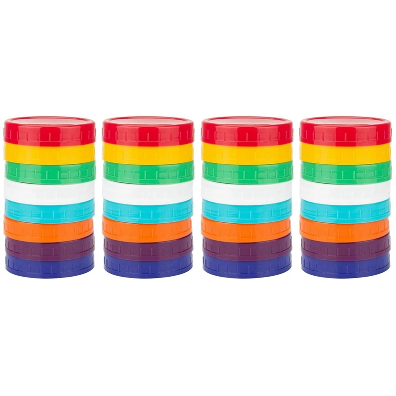 

Hot YO-32 Pack Plastic Mason Jar Lids - Colored Mason Jar Caps 100% Compatible For Ball Kerr Wide Mason Jars (Wide Mouth)