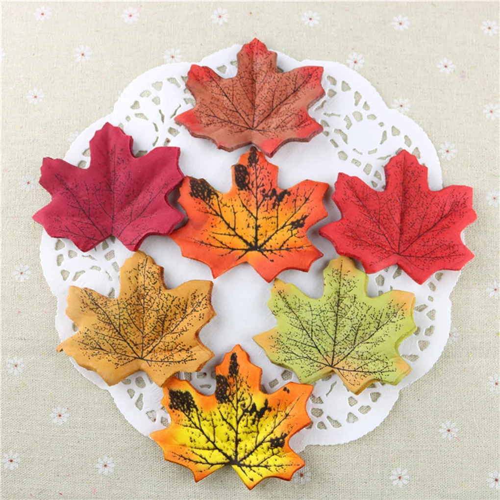 

100Pcs Artificial Maple Leaves Simulation Decorative Leaves Mixed Fall Colored Fake Fall Leaves For Home Wedding Party Decor