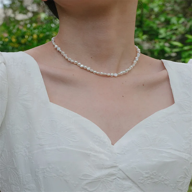 

New Baroque Natural Freshwater Shaped Irregular 4-5MM Pearl Necklace 925 Sterling Silver clasp clavicle chain